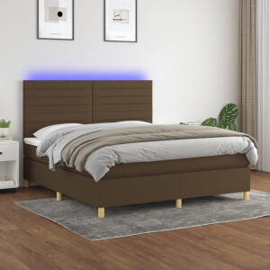 vidaXL Boxspring met matras en LED stof donkerbruin 160x200 cm