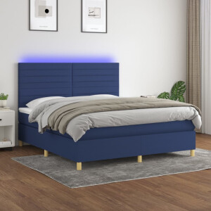 vidaXL Boxspring met matras en LED stof blauw 160x200 cm