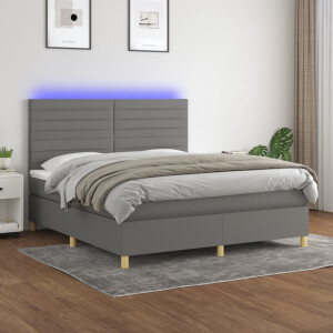 vidaXL Boxspring met matras en LED stof donkergrijs 180x200 cm