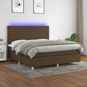 vidaXL Boxspring met matras en LED stof donkerbruin 180x200 cm