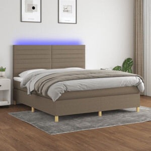 vidaXL Boxspring met matras en LED stof taupe 180x200 cm