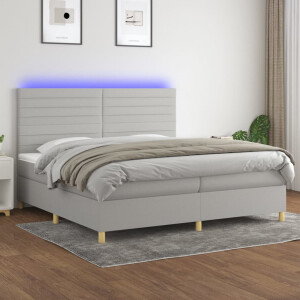 vidaXL Boxspring met matras en LED stof lichtgrijs 200x200 cm