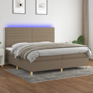 vidaXL Boxspring met matras en LED stof taupe 200x200 cm