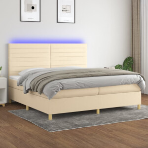 vidaXL Boxspring met matras en LED stof crèmekleurig 200x200 cm