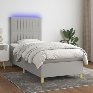vidaXL Boxspring met matras en LED stof lichtgrijs 90x190 cm