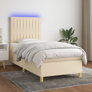 vidaXL Boxspring met matras en LED stof crèmekleurig 80x200 cm