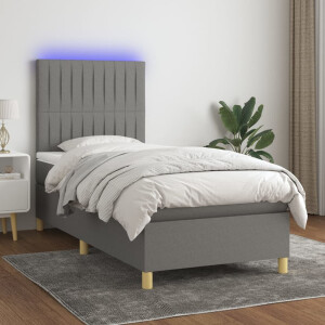 vidaXL Boxspring met matras en LED stof donkergrijs 100x200 cm