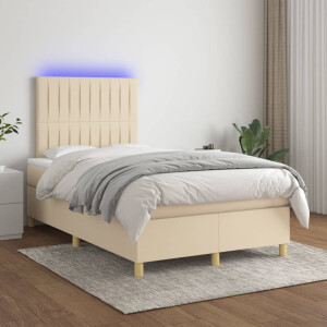 vidaXL Boxspring met matras en LED stof crèmekleurig 120x200 cm