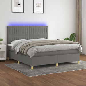 vidaXL Boxspring met matras en LED stof donkergrijs 160x200 cm