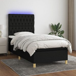 vidaXL Boxspring met matras en LED stof zwart 90x190 cm
