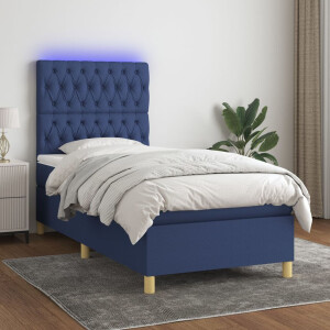 vidaXL Boxspring met matras en LED stof blauw 90x200 cm