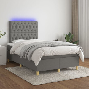 vidaXL Boxspring met matras en LED stof donkergrijs 120x200 cm