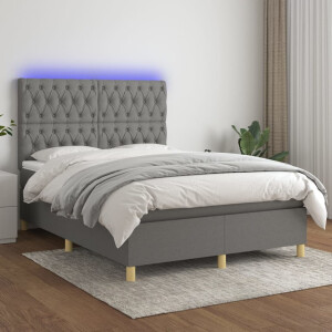 vidaXL Boxspring met matras en LED stof donkergrijs 140x200 cm