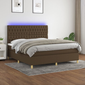 vidaXL Boxspring met matras en LED stof donkerbruin 160x200 cm