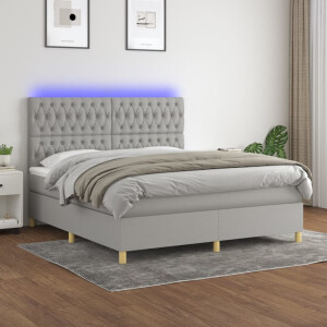 vidaXL Boxspring met matras en LED stof lichtgrijs 180x200 cm