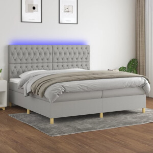 vidaXL Boxspring met matras en LED stof lichtgrijs 200x200 cm