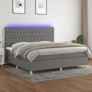 vidaXL Boxspring met matras en LED stof donkergrijs 200x200 cm