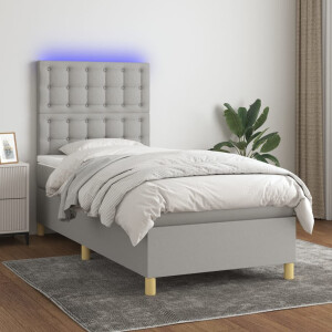 vidaXL Boxspring met matras en LED stof lichtgrijs 90x200 cm