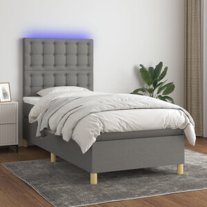 vidaXL Boxspring met matras en LED stof donkergrijs 90x200 cm