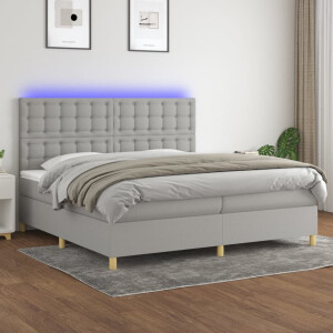vidaXL Boxspring met matras en LED stof lichtgrijs 200x200 cm
