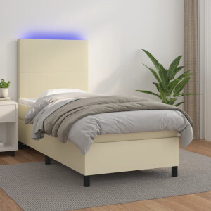 vidaXL Boxspring met matras en LED kunstleer crèmekleurig 80x200 cm