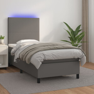 vidaXL Boxspring met matras en LED kunstleer grijs 80x200 cm