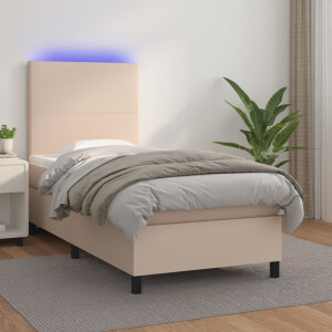 vidaXL Boxspring met matras en LED kunstleer cappuccinokleur 90x200 cm