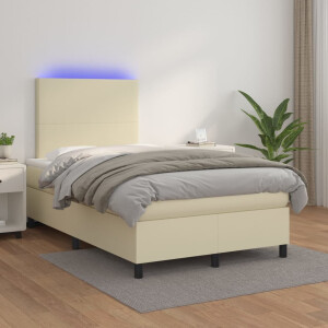 vidaXL Boxspring met matras en LED kunstleer crèmekleurig 120x200 cm