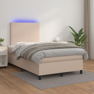 vidaXL Boxspring met matras en LED kunstleer cappuccinokleur 120x200cm