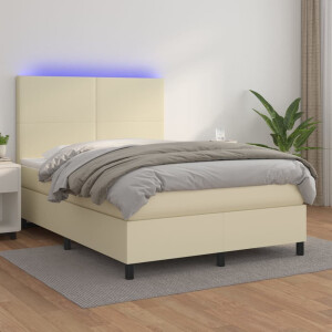 vidaXL Boxspring met matras en LED kunstleer crèmekleurig 140x190 cm
