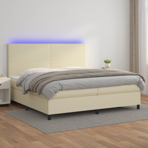 vidaXL Boxspring met matras en LED kunstleer crèmekleurig 200x200 cm