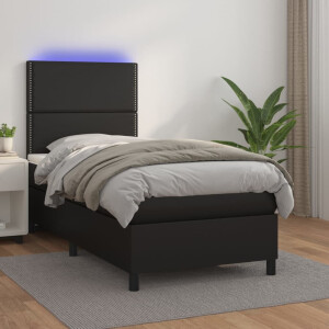 vidaXL Boxspring met matras en LED kunstleer zwart 90x200 cm