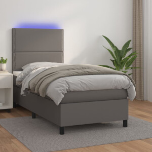 vidaXL Boxspring met matras en LED kunstleer grijs 100x200 cm