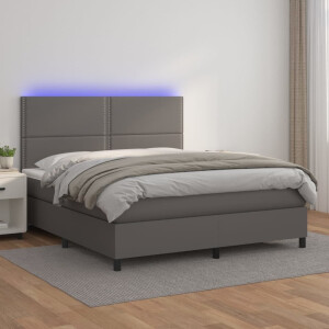 vidaXL Boxspring met matras en LED kunstleer grijs 140x200 cm