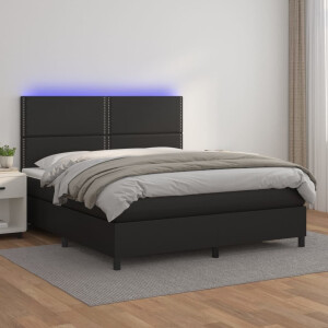 vidaXL Boxspring met matras en LED kunstleer zwart 180x200 cm