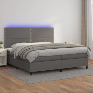 vidaXL Boxspring met matras en LED kunstleer grijs 200x200 cm