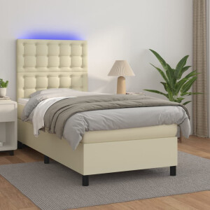 vidaXL Boxspring met matras en LED kunstleer crèmekleurig 80x200 cm
