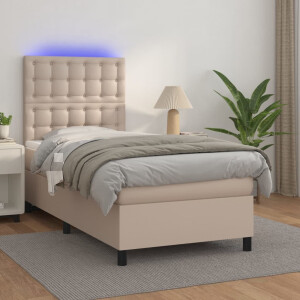 vidaXL Boxspring met matras en LED kunstleer cappuccinokleur 90x190 cm