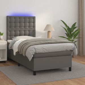 vidaXL Boxspring met matras en LED kunstleer grijs 100x200 cm