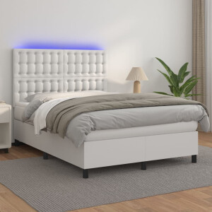 vidaXL Boxspring met matras en LED kunstleer zwart 140x190 cm