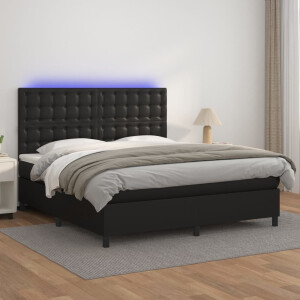 vidaXL Boxspring met matras en LED kunstleer zwart 160x200 cm