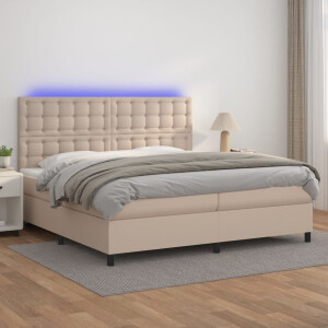 vidaXL Boxspring met matras en LED kunstleer cappuccinokleur 200x200cm