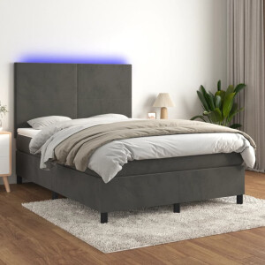 vidaXL Boxspring met matras en LED fluweel donkergrijs 140x190 cm