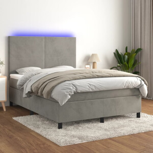 vidaXL Boxspring met matras en LED fluweel lichtgrijs 140x200 cm