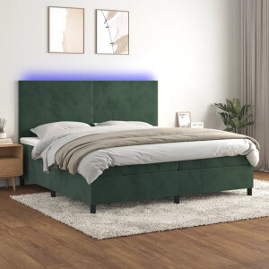 vidaXL Boxspring met matras en LED fluweel donkergroen 200x200 cm