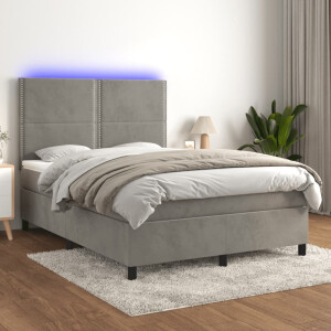 vidaXL Boxspring met matras en LED fluweel lichtgrijs 140x200 cm