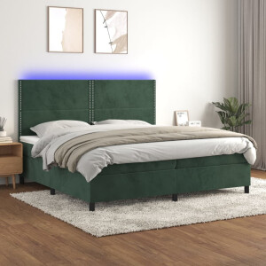 vidaXL Boxspring met matras en LED fluweel donkergroen 200x200 cm