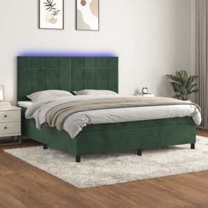 vidaXL Boxspring met matras en LED fluweel donkergroen 180x200 cm