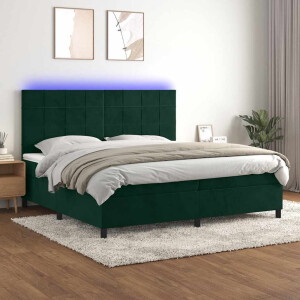 vidaXL Boxspring met matras en LED fluweel donkergroen 200x200 cm