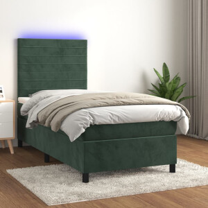 vidaXL Boxspring met matras en LED fluweel donkergroen 100x200 cm